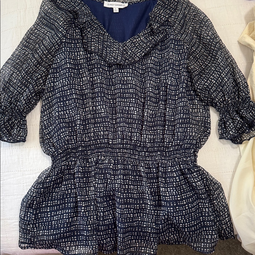 Emily Daniels Navy Blue Women's Top with Ruffle Details